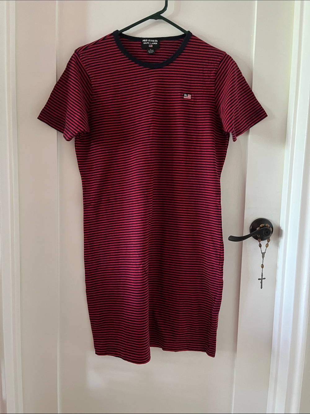 Polo by Ralph Lauren Red and Black Striped T-Shirt Dress